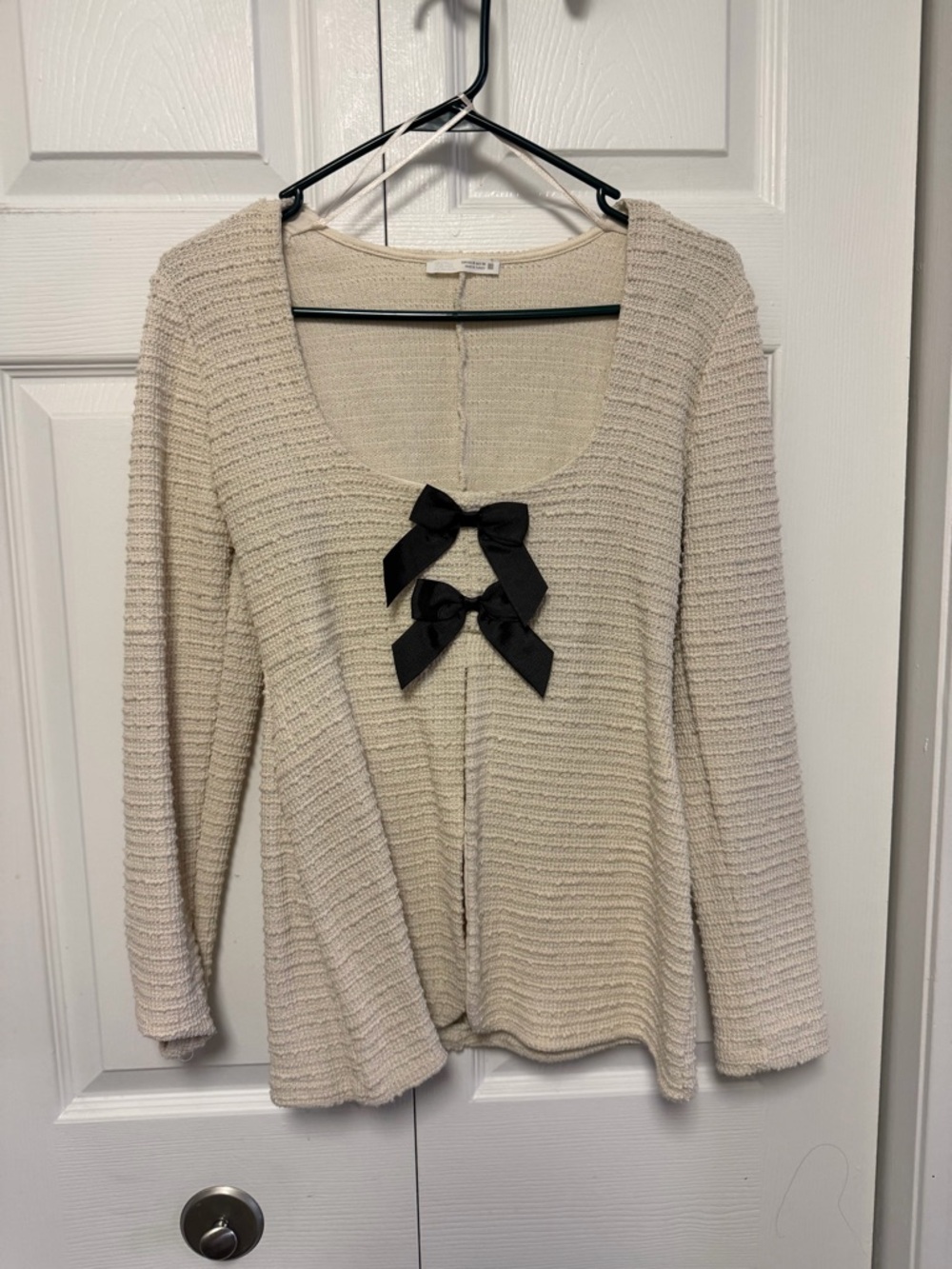 Zara Cream Knit Cardigan with Black Bow Accents